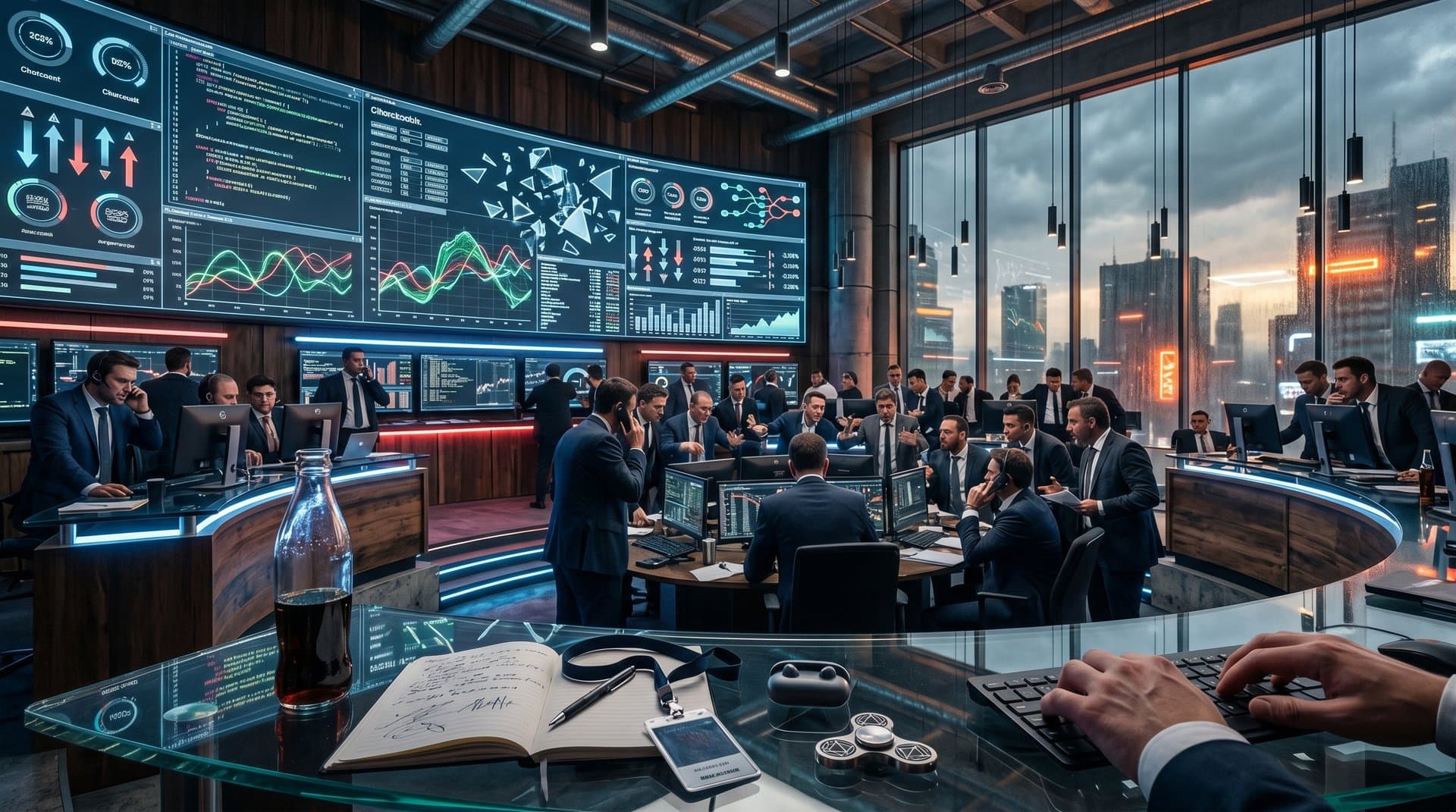 Digital visualization of Anthropic Mythos AI hack probe impacting DeFi security with blockchain networks and market fear gauge