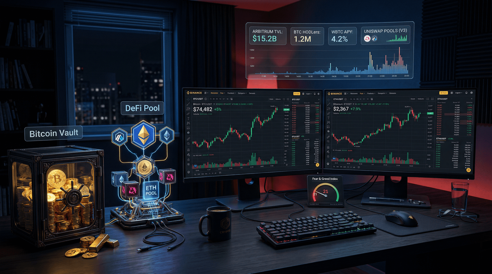 Bitcoin vs Ethereum Hoarding: BTC $74K Tops ETH $2.4K at Fear 21