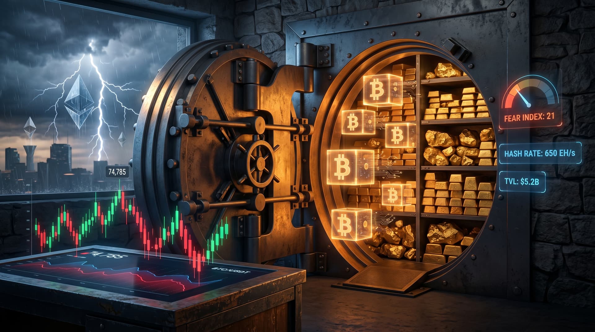 Bitcoin Digital Gold Holds $74,785 on Binance Amid Fear Index 21