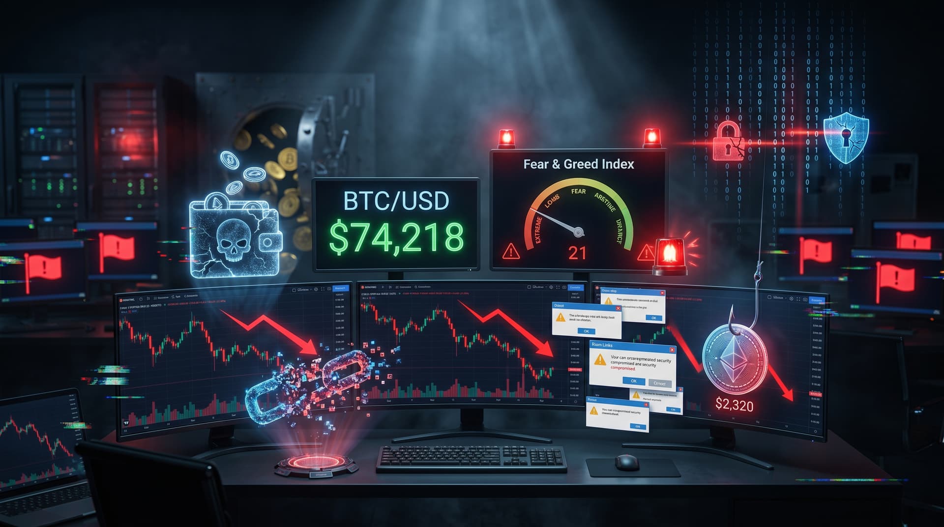 Crypto Scams Up 25% as Fear & Greed Hits 21 (BTC $74K)