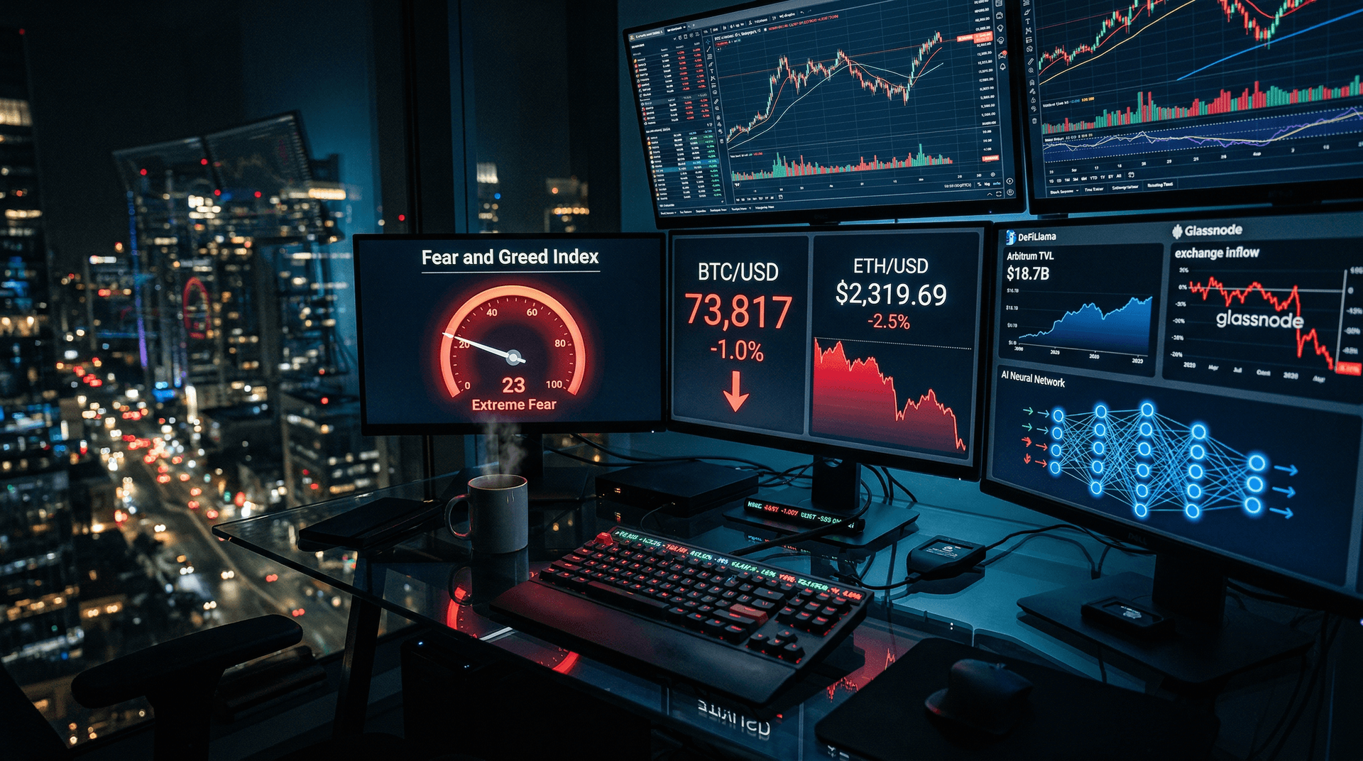 DeFi Buys Crypto Dip: BTC $73,817 Down 1%, Fear 23