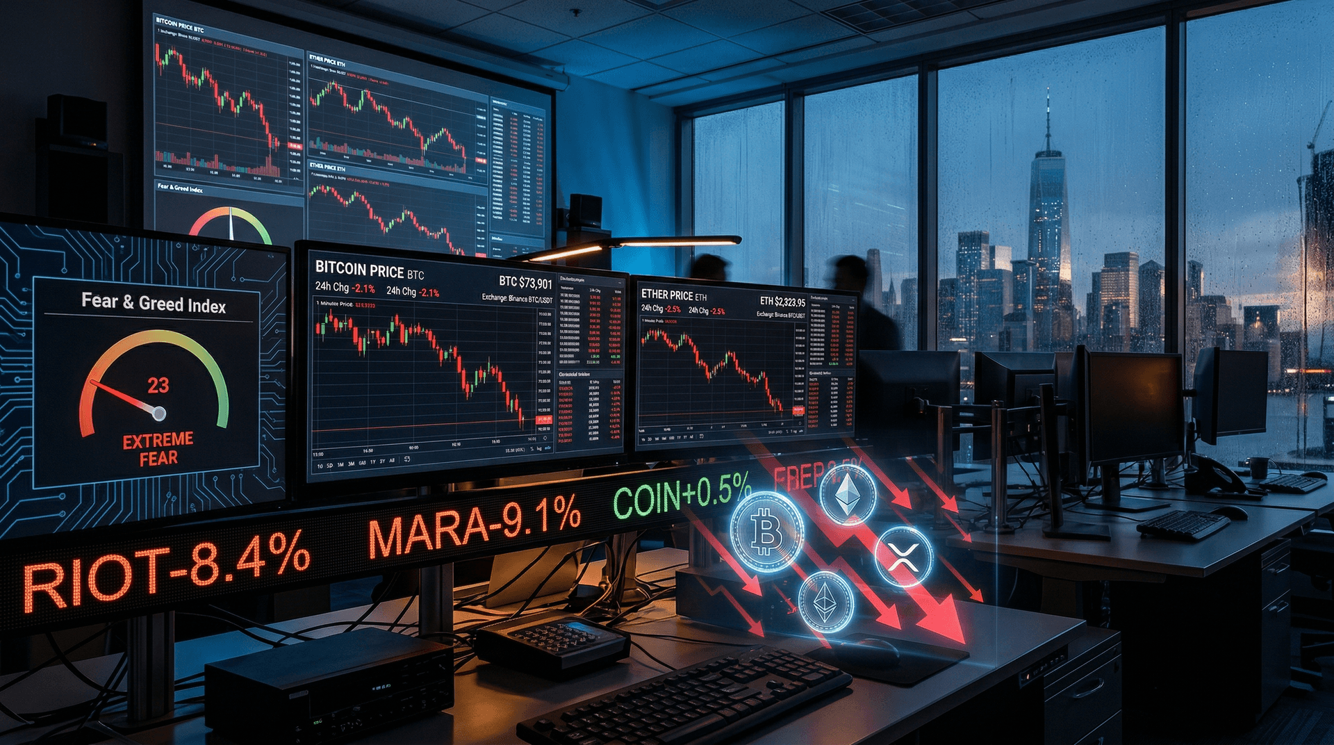 Best Cryptocurrency Stocks Decline as BTC Drops 2.1% to $73,901