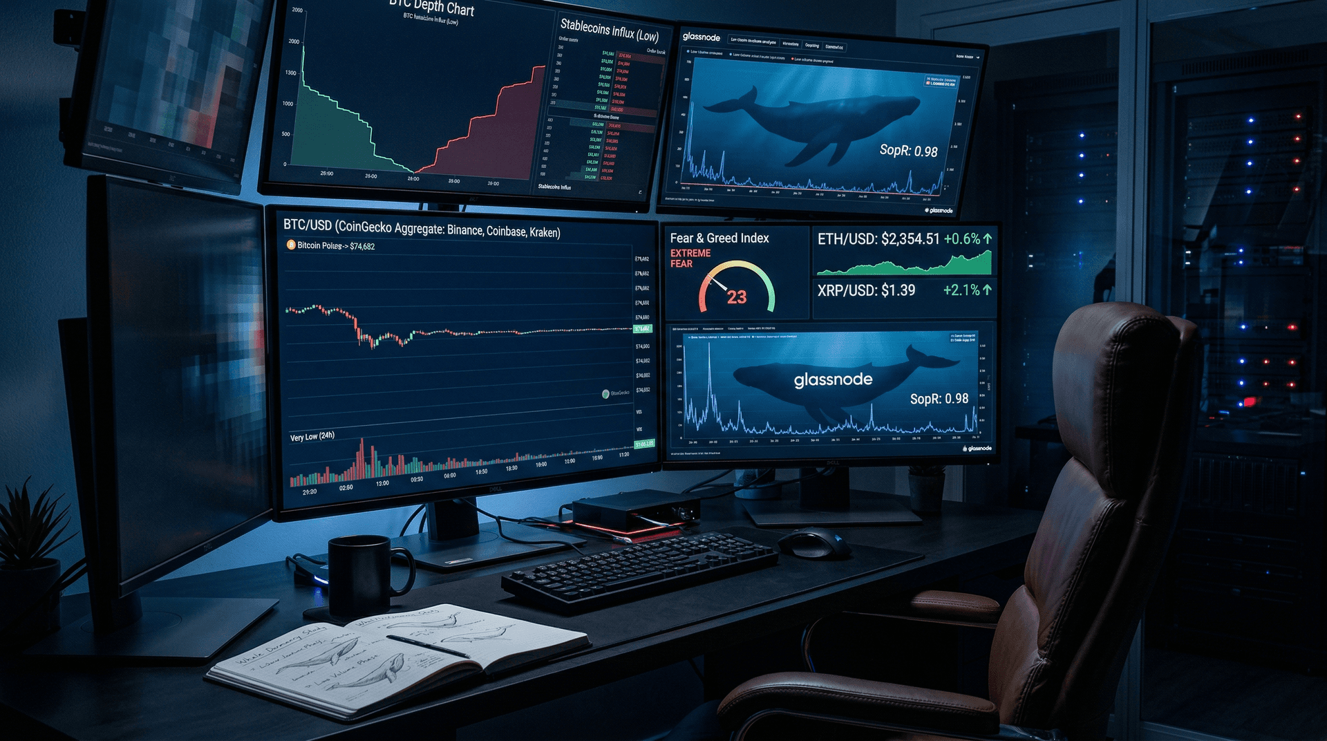 Reduced Whale Activity Stalls BTC at $74,682 as Fear & Greed Index Hits 23