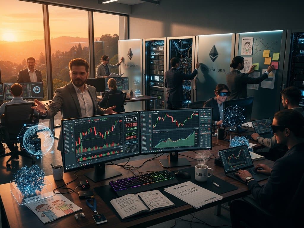 UC Berkeley lab desk with BTC charts, AI intuition tests, and DeFi data evoking human trader edge