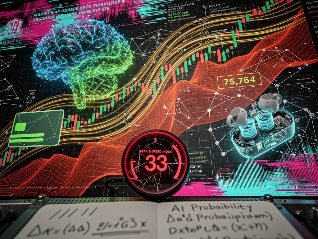 Neural networks decoding AI signals over NFL draft and BTC charts with Fear Index at 33